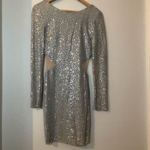 Arden B Silver Glitter Mesh Cutout Dress Sz Large
